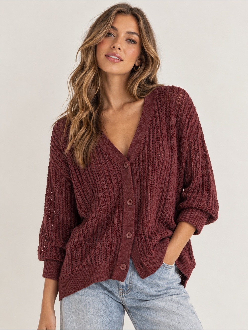 NWT Loft Open Knit Button Front Cardigan XL